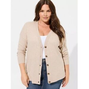Torrid Boyfriend Knit V-Neck Button-Up Cardigan Sweater Minimalist Tan 2X